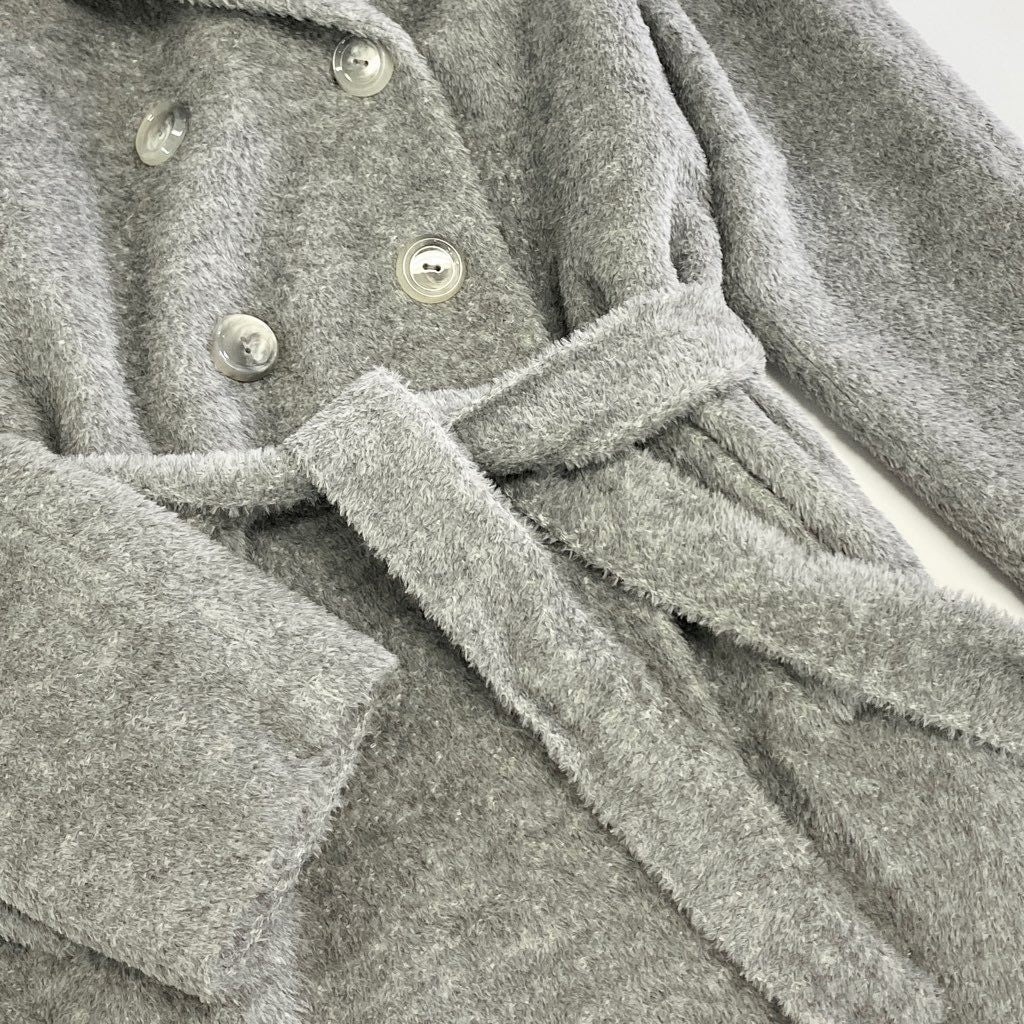 25k7 【イタリア製】MaxMara STUDIO マックスマーラ スタジオ アルパカコート フォックスファー フーデッドコート サイズ42 グレー レディース 女性用 アウター コート
