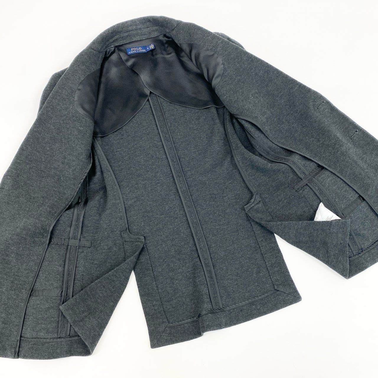 5d2 《美品》 POLO RALPH LAUREN ポロラルフローレン ロゴワッペン テーラードジャケット ブレザー ニットジャケット 0 グレー