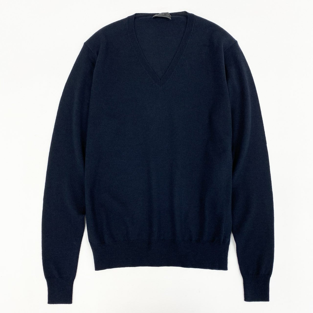34k28⑧ 《極美品》 PRADA プラダ イタリア製 Vネック ニットセーター ウールニット ヴァージンウール ロングスリーブ 長袖 DNA386 507 44 ネイビー ウール100