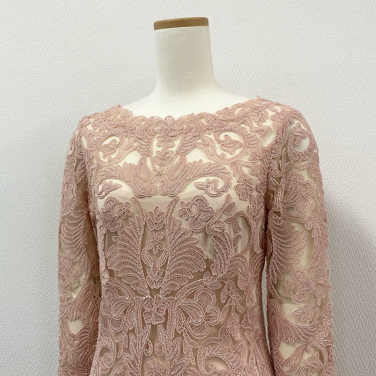 12i26 《美品》 TADASHI SHOJI タダシショージ 定番 コードレース 七分袖ワンピース ドレスワンピース ひざ丈 ALX1812MXJ サイズ2 ピンク レディース 定価118,000円u02t