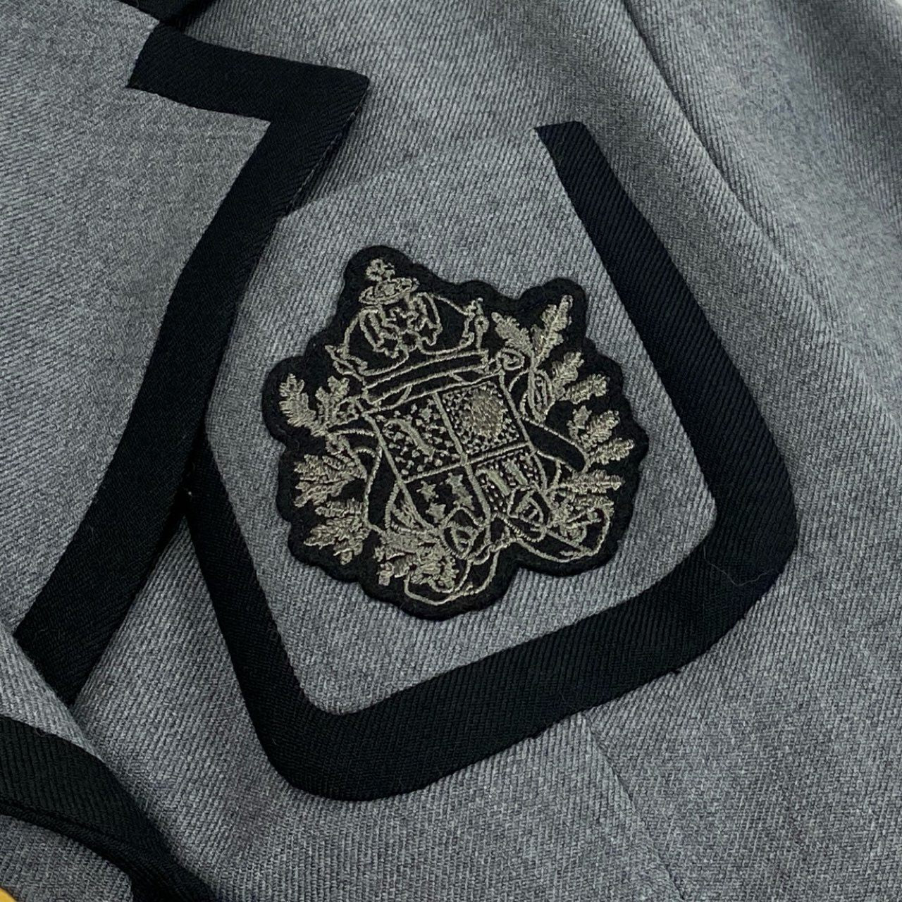 11f12 Vivienne Westwood RED LABEL ヴィヴィアンウエストウッド レッドレーベル テーラードジャケット ブレザー オーブ金ボタン ワッペン パイピング サイズ2 グレー ウール100 レディース 女性用
