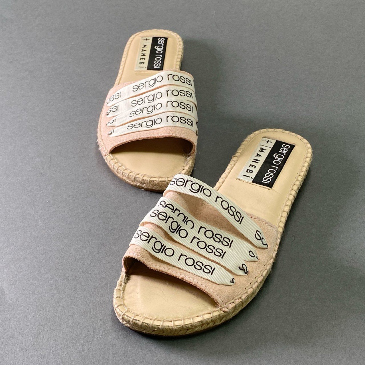4f6 定価¥41.800 Sergio Rossi セルジオロッシ × MANEBI マネビ srアディクション エスパドリーユ サンダル 39 ピンク スエード シューズ