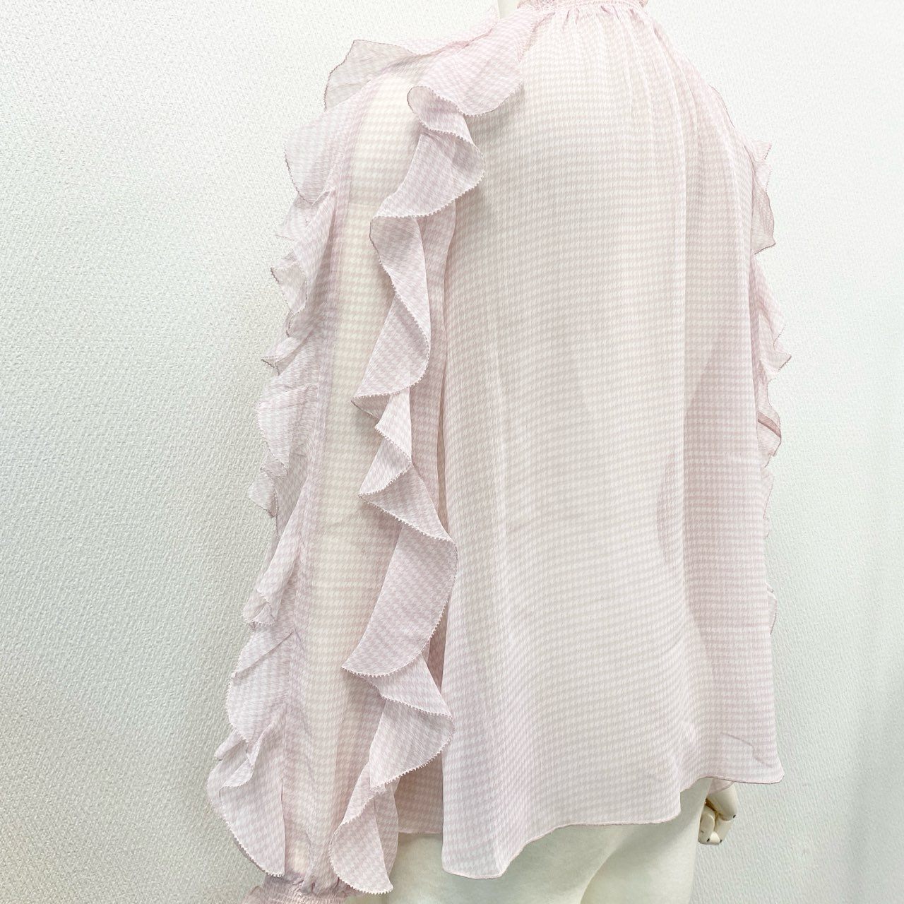 74l25 《新品タグ付き》 CELFORD セルフォード フリルシアーシャツ 長袖ブラウス トップス 千鳥格子 CWFB214116 サイズ36 ピンク ポリエステル100% レディース