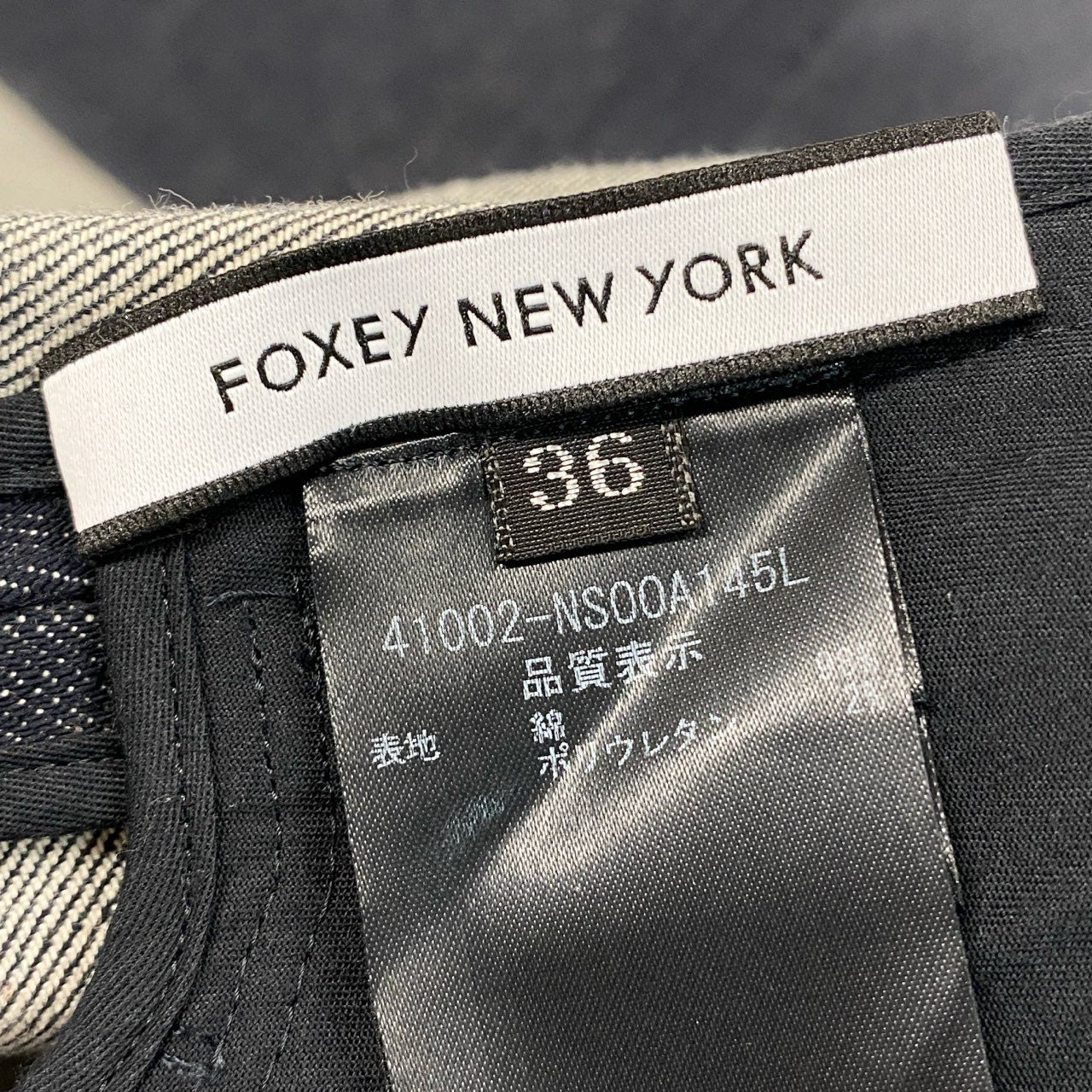 57a6 17 FOXEY NEW YORK フォクシー ニューヨーク 41002 デニムワンピース ノースリーブワンピース ベルト付き サイズ36 インディゴブルー レディース 日本製