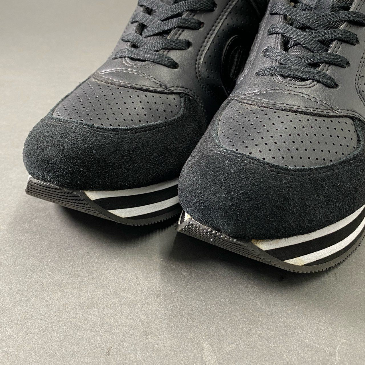 6e19 《美品》 NO NAME ノーネーム CITY RUN JOGGER シティランジョガー スニーカー 38 ブラック レザー シューズ 厚底