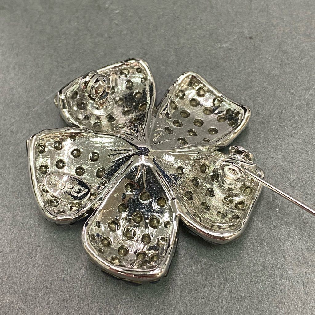 3e10 《美品》 FOXEY フォクシー ブローチ 小物 フラワーモチーフ ラインストーン ビジュー ネイビー シルバー レディース