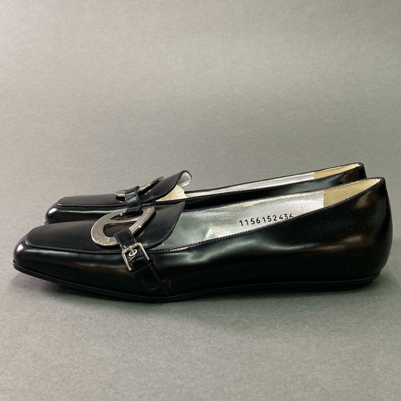 1c3 DOLCE&GABBANA ドルチェアンドガッバーナ スクエアトゥ レザーシューズ ドレスシューズ メタルプレート イタリア製 レディース 36 ブラック 本革