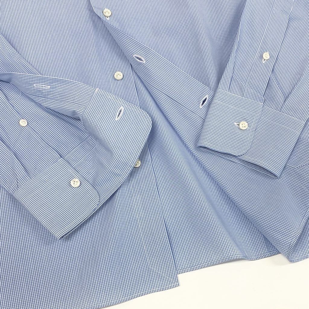 7f8 《未使用品》タグ付 SONRISA ソンリーサ ワイドカラー ドレスシャツ 長袖シャツ チェック柄 ビジネス◎ 大きいサイズ 42 16 1/2 ブルー コットン