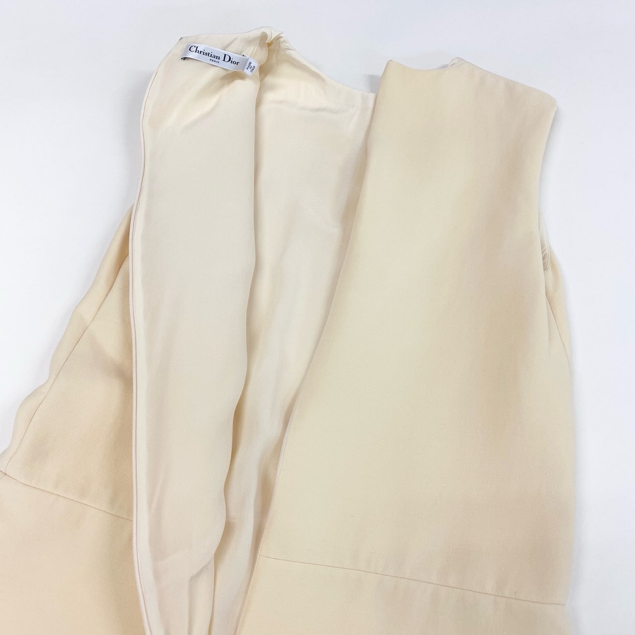 8d2 Christian Dior クリスチャンディオール ノースリーブワンピース ドレスワンピース 膝丈スカート 941R56A1166 サイズ36 ライトイエロー ウールシルク レディース イタリア製
