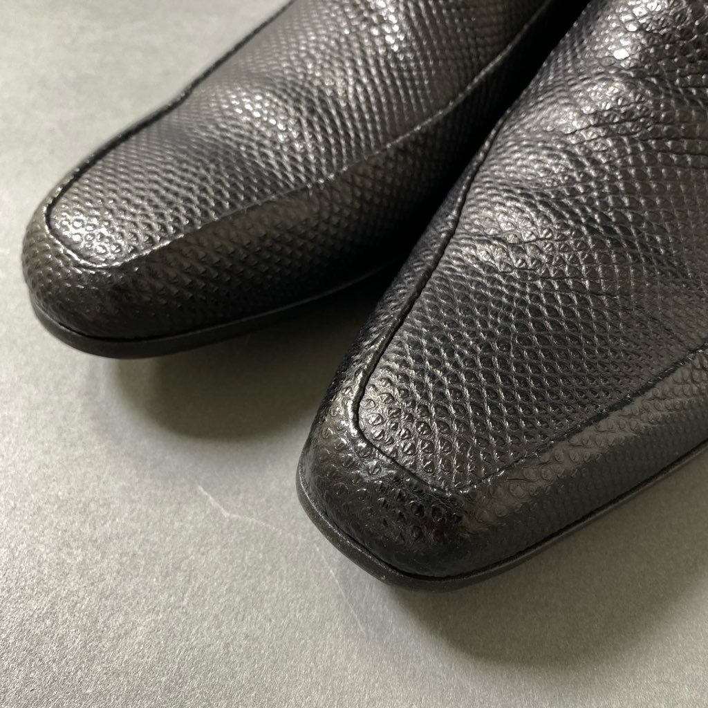 3f29 GUCCI グッチ リザードローファー 40E ブラック レザー ドレスシューズ スリッポン イタリア製 紳士靴 革靴 トカゲ