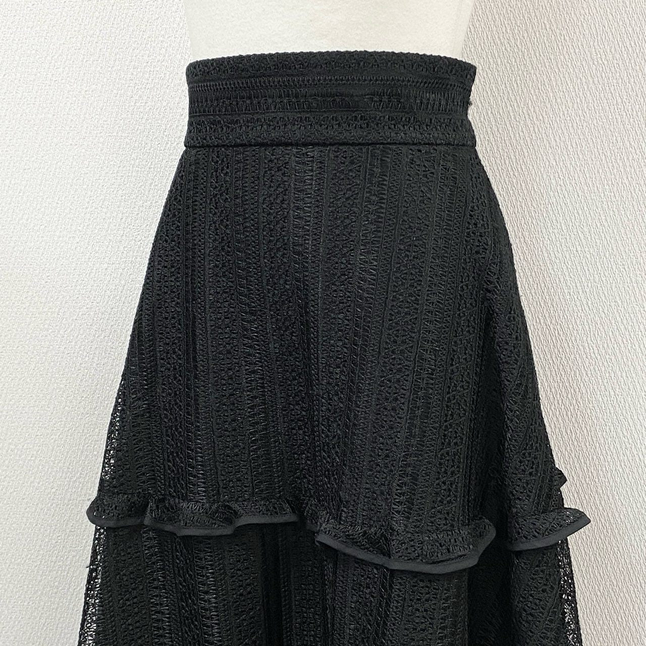 54l25 1《美品》 ADEAM アディアム フォクシー 42794 ハイビスカススカート ロングスカート ティアード サイズ0 ブラック ポリエステル100% レディース 日本製