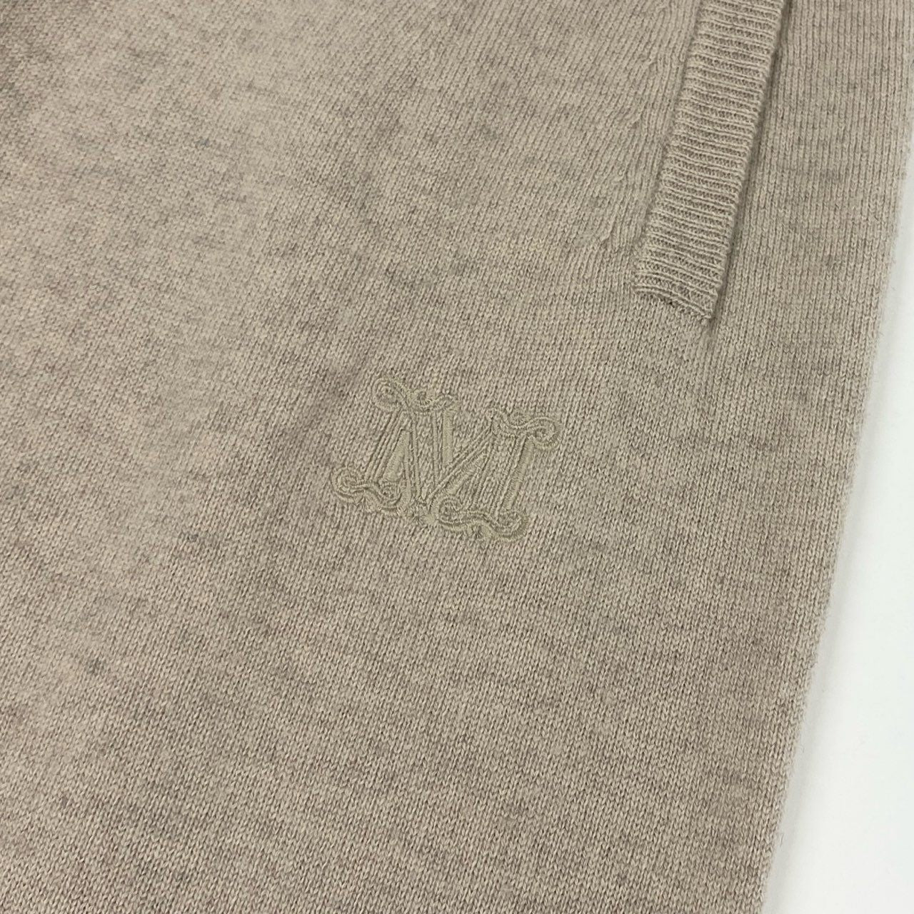 79g24 MAX MARA マックスマーラ 白タグ カシミヤ混 イージーニットパンツ ボトムス ロゴ刺繍 ウエストゴム グレージュ レディース_