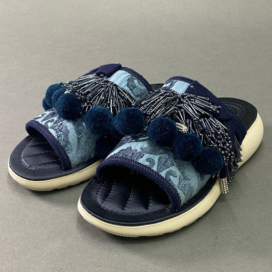 7b7 MARC JACOBS マークジェイコブス DAMASK エマーソン ポンポン スポーツサンダル リラックスサンダル フラット ダマスク柄 38 ネイビー