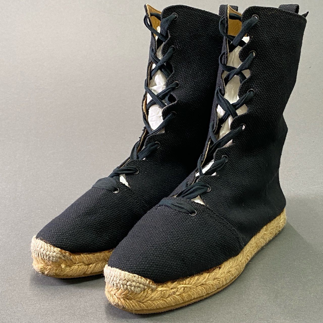3d14 《美品》 HERMES エルメス ヴィンテージ エスパドリーユ レースアップシューズ 35 ブラック キャンバス サンダル