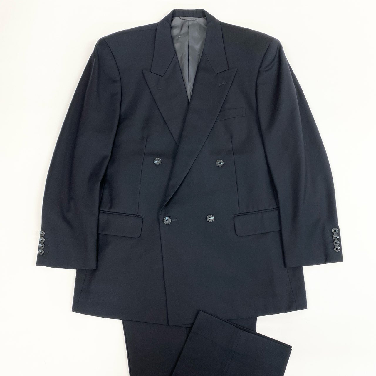 24i25 Christian Dior クリスチャンディオール ダブルスーツ セットアップ 裏地CDロゴ オールド サイズ101-91-180 ダークネイビー ウール メンズk02i
