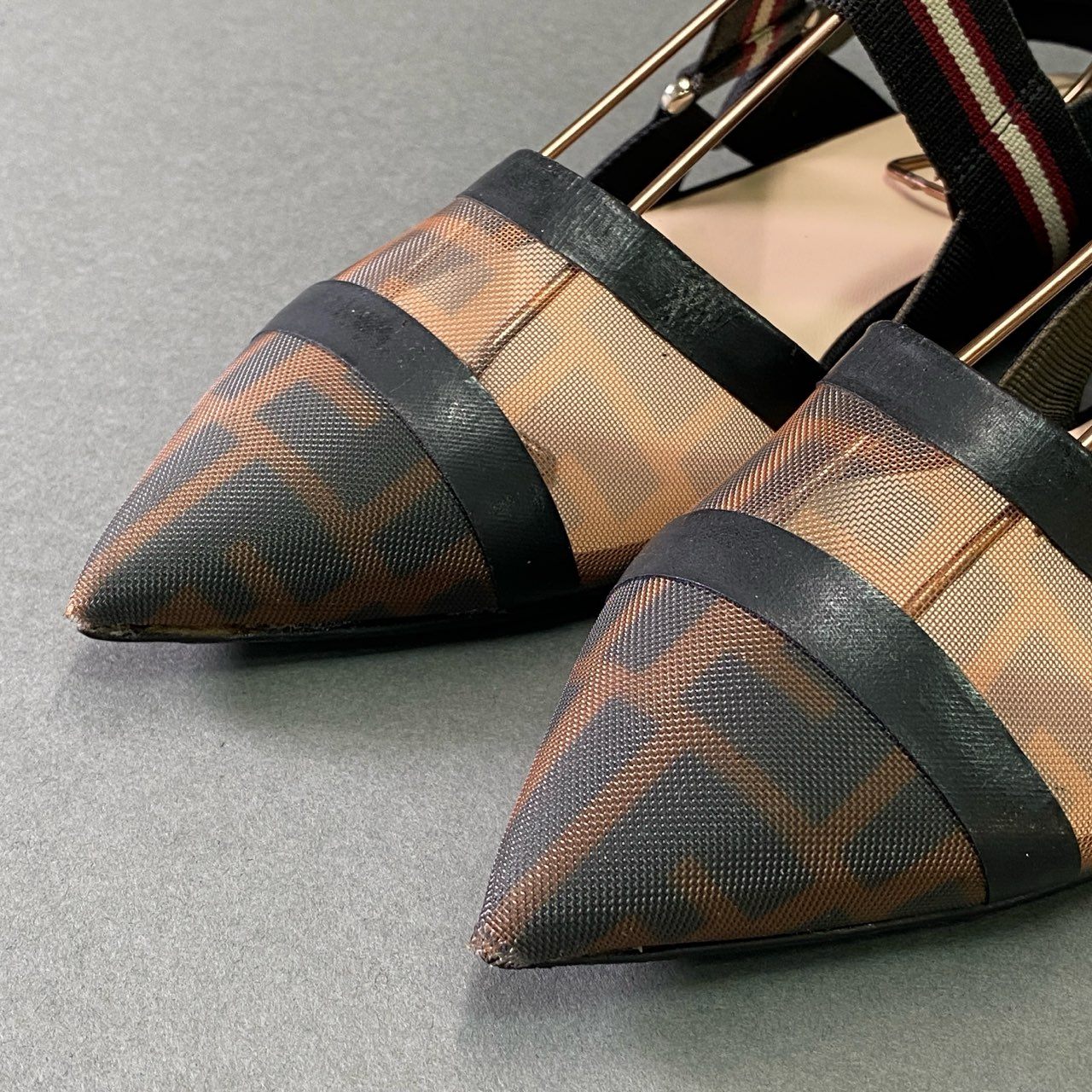 6f8 FENDI フェンディ メッシュ素材 ズッカ柄 フラットシューズ フラットパンプス サイズ37 レディース 女性用 靴 シューズ
