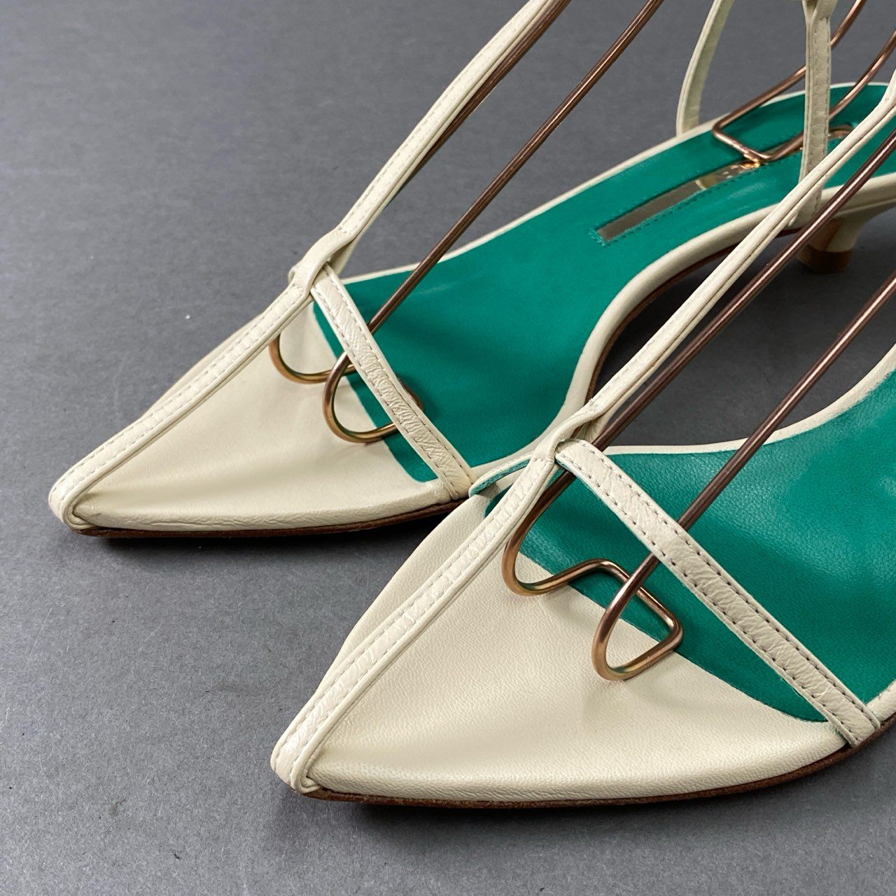 1f28 《美品》 定価¥46,200 BRENTA ブレンタ ANKLE GOM アンクルゴムストラップサンダル 36 ホワイト グリーン レザー イタリア製 シューズ