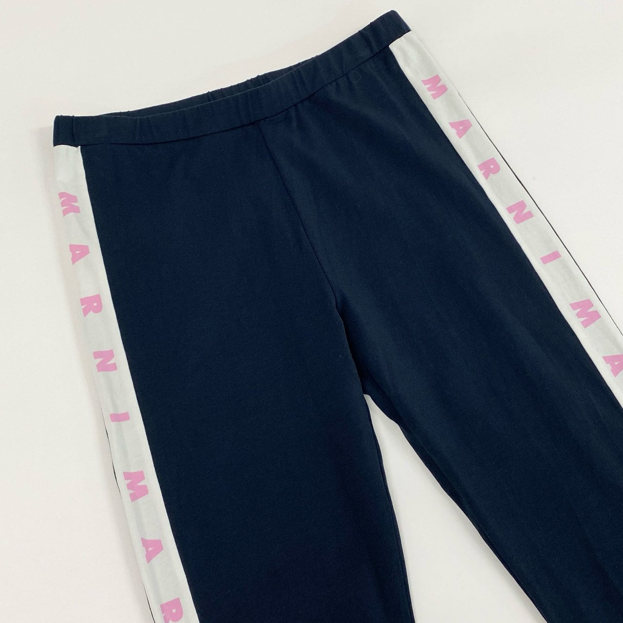 4c28 【美品】 MARNI マルニ ブランドロゴ ロングレギンスパンツ 薄手 ストレッチ スパッツ キッズパンツ 14Y ネイビー ホワイト ピンク