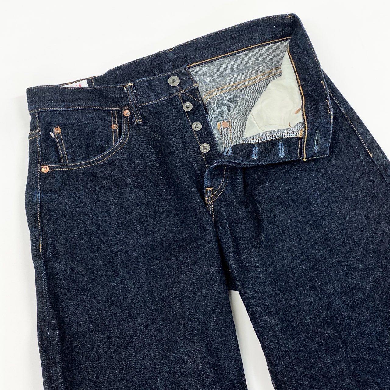 71f27 《美品》 ONI DENIM 鬼デニム オニデニム ローテンション セルビッチ スーパーワイド ストレート デニム ワンウォッシュ ジーパン ONI-222 34 濃紺 インディゴブルー コットン メンズ 日本製