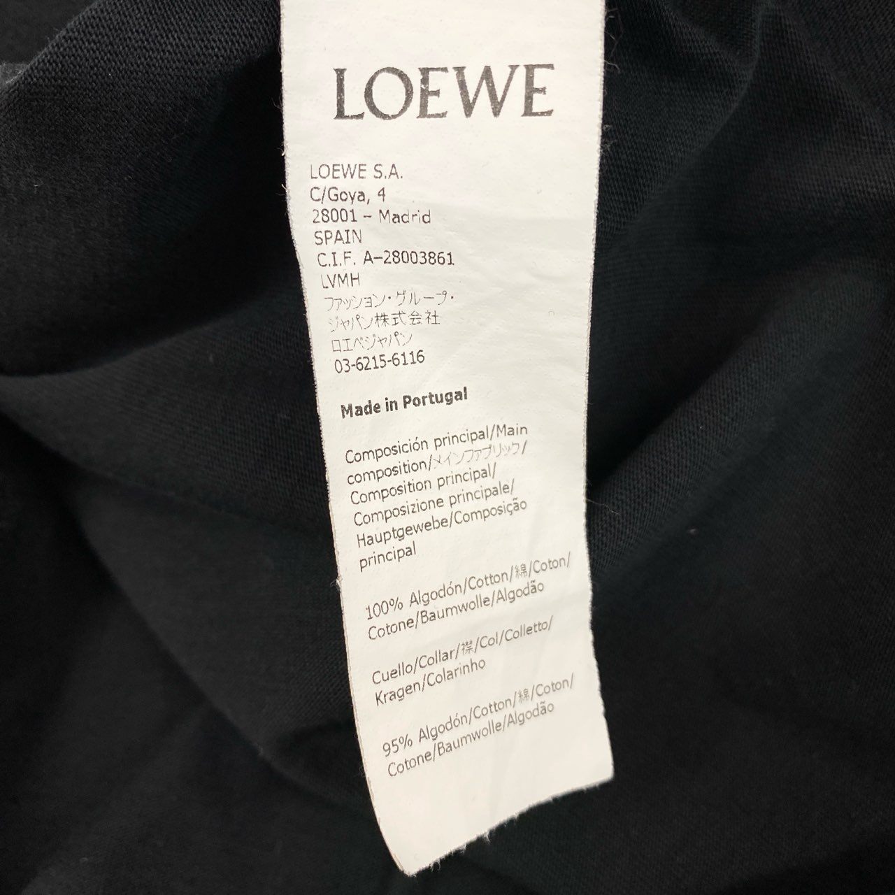 31f14 LOEWE ロエベ アナグラム刺繍 クルーネック Tシャツ 半袖カットソー トップス 大きいサイズ 1720930 H526341XAI XLサイズ ブラック コットン