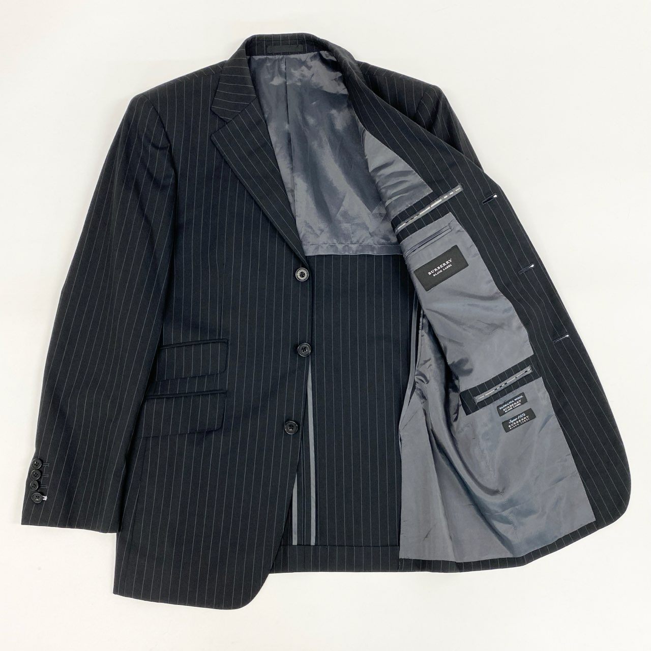 83i3 BURBERRY バーバリー セットアップスーツ テーラードジャケット スラックスパンツ ストライプ ビジネス フォーマル 40 ブラック ダークグレー メンズo07t