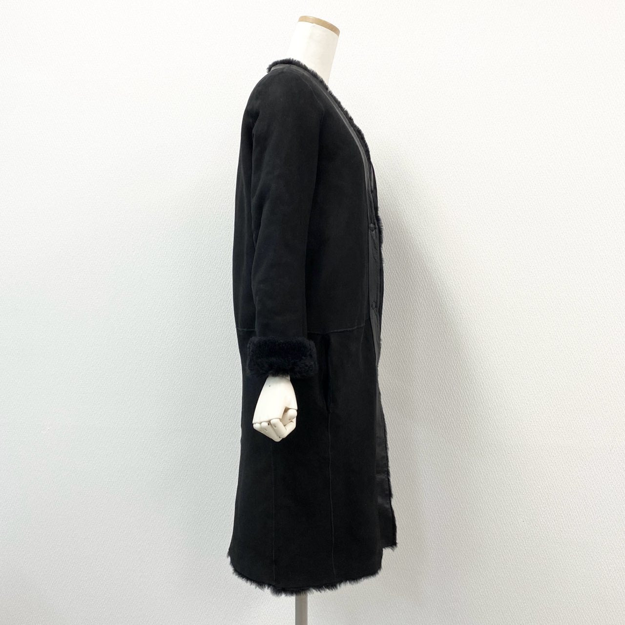 65g18 《美品》 KARL DONOGHUE カールドノヒュー ムートンコート S ブラック ラムレザー シープスキン 英国製