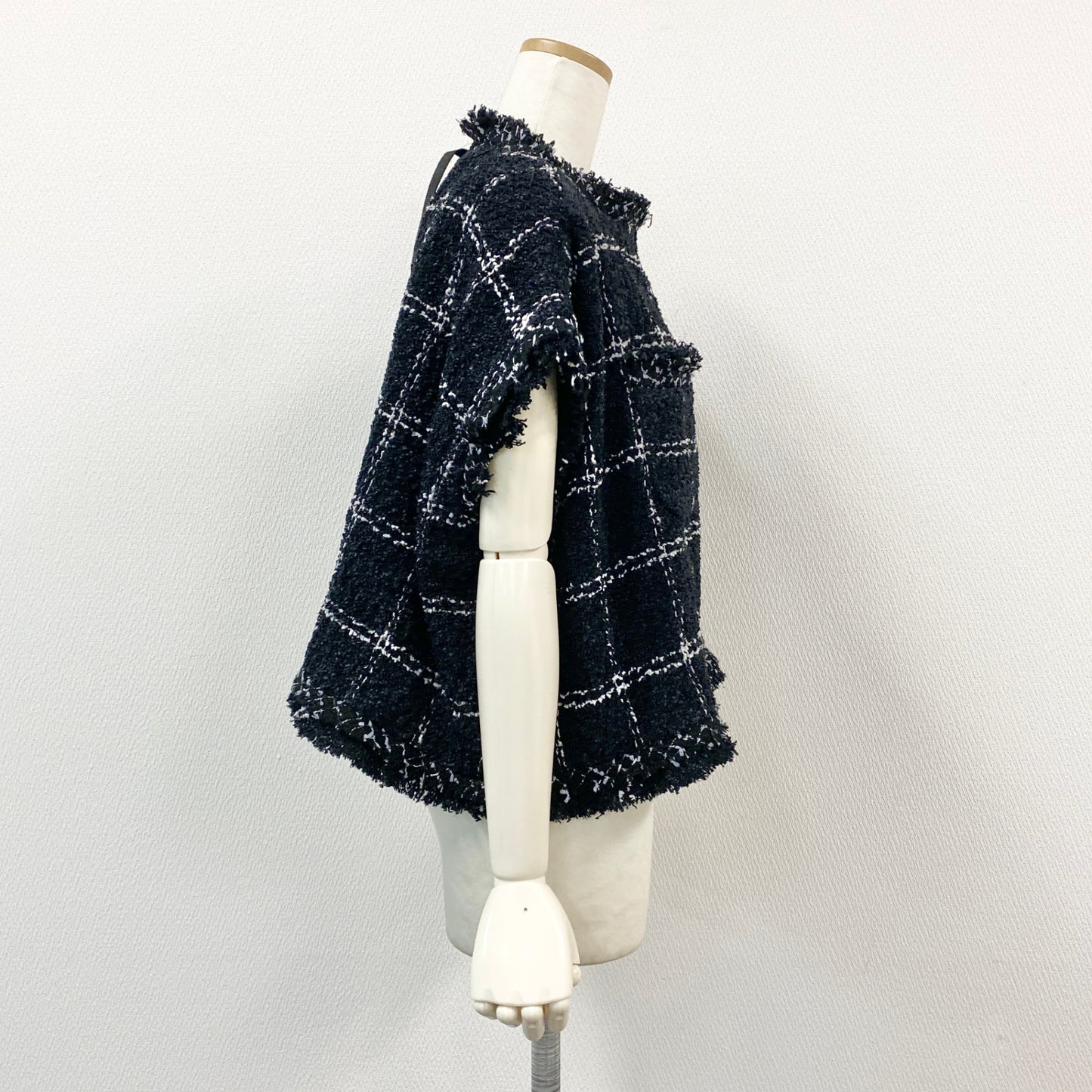 16h9《極美品》sacai サカイ 24SS ツイードプルオーバー オーバーサイズ 24-07144 サイズ1 ブラック ホワイト レディースk02i