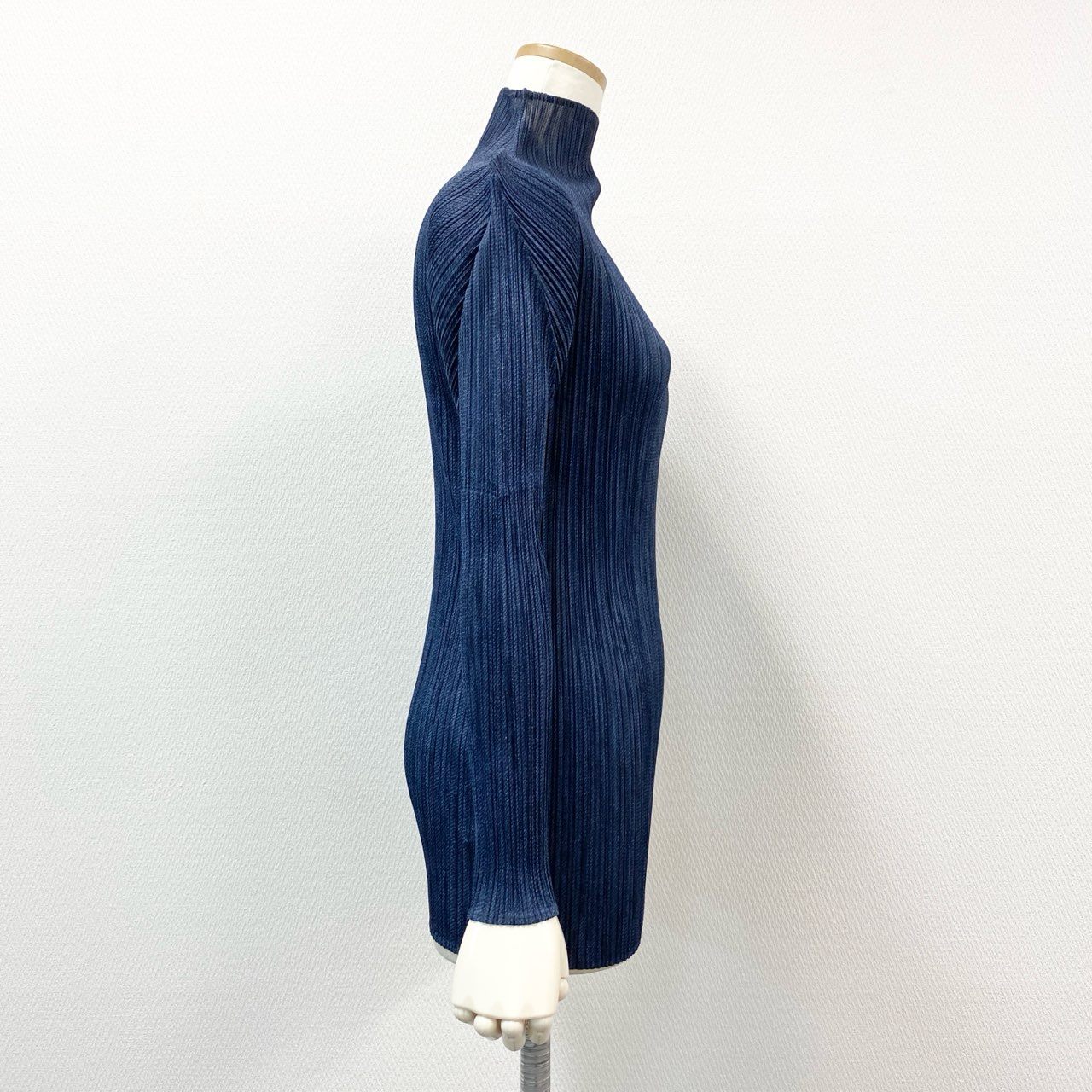 42h22 PLEATS PLEASE プリーツプリーズ イッセイミヤケ 変形カットソー トップス ハイネック プリーツ加工 PP04-JK204 サイズ3 ネイビー ポリエステル レディース 日本製u02t