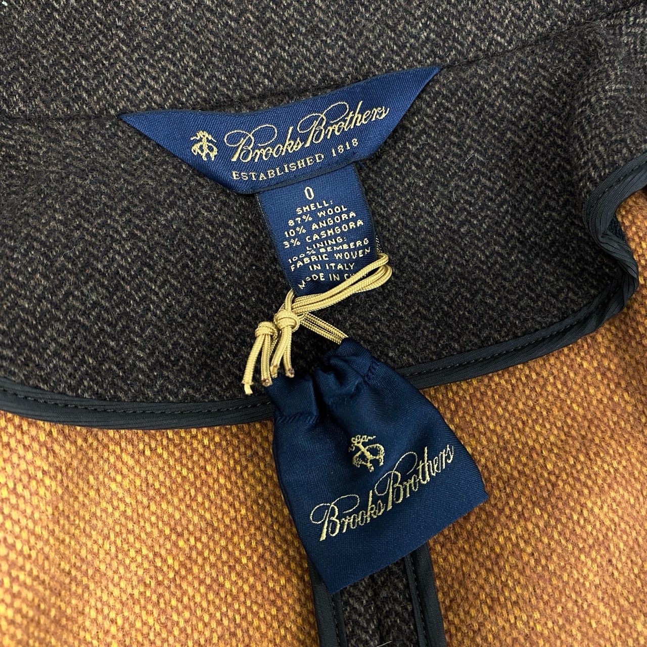 53e7 Brooks Brothers ブルックスブラザーズ レザーパイピング スタンドカラー ソフトツイードジャケット サイズ0 ブラウン 画像参照