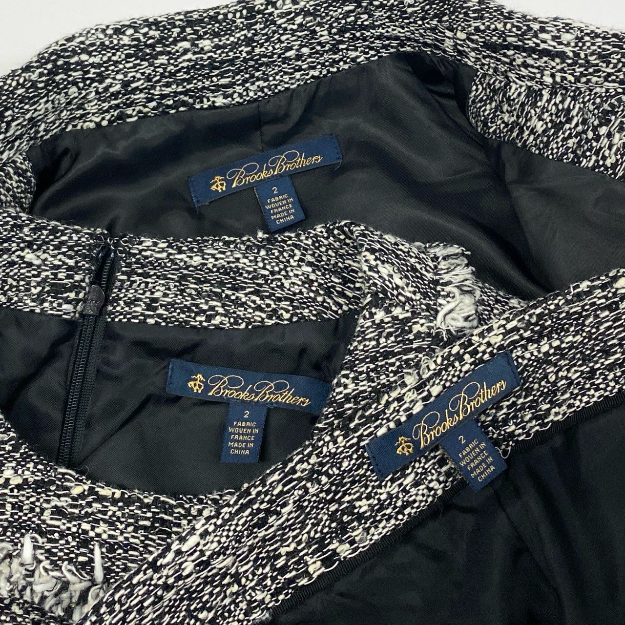 23f18 Brooks Brothers ブルックスブラザーズ 3点セット ツイード ジャケット/スカート/ワンピース セレモニー 入学式 サイズ2 グレー レディース