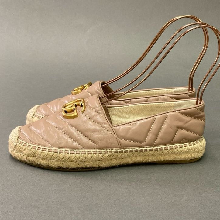 5l22 GUCCI グッチ GGマーモント エスパドリーユ レザースリッポン 36 ピンク Leather スペイン製 シューズ