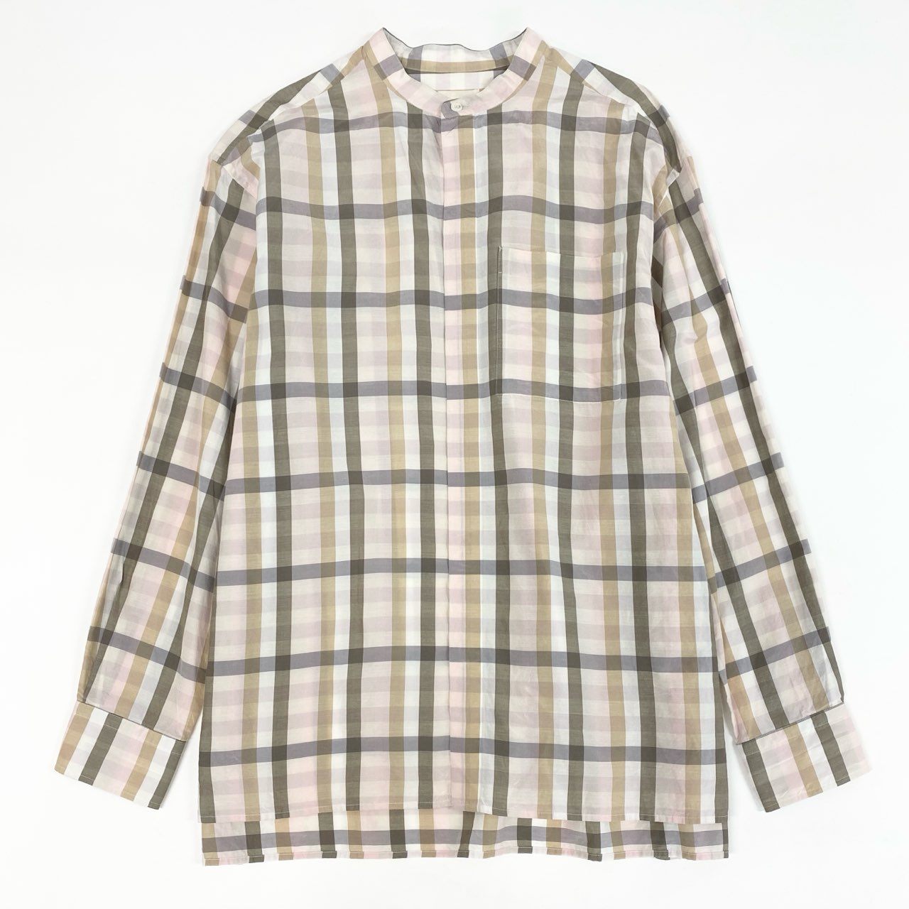 52d10 《美品》 Drawer ドゥロワー スタンドカラーシャツ チェックシャツ 長袖ブラウス トップス サイズ36 マルチカラー コットンシルク レディース ユナイテッドアローズ