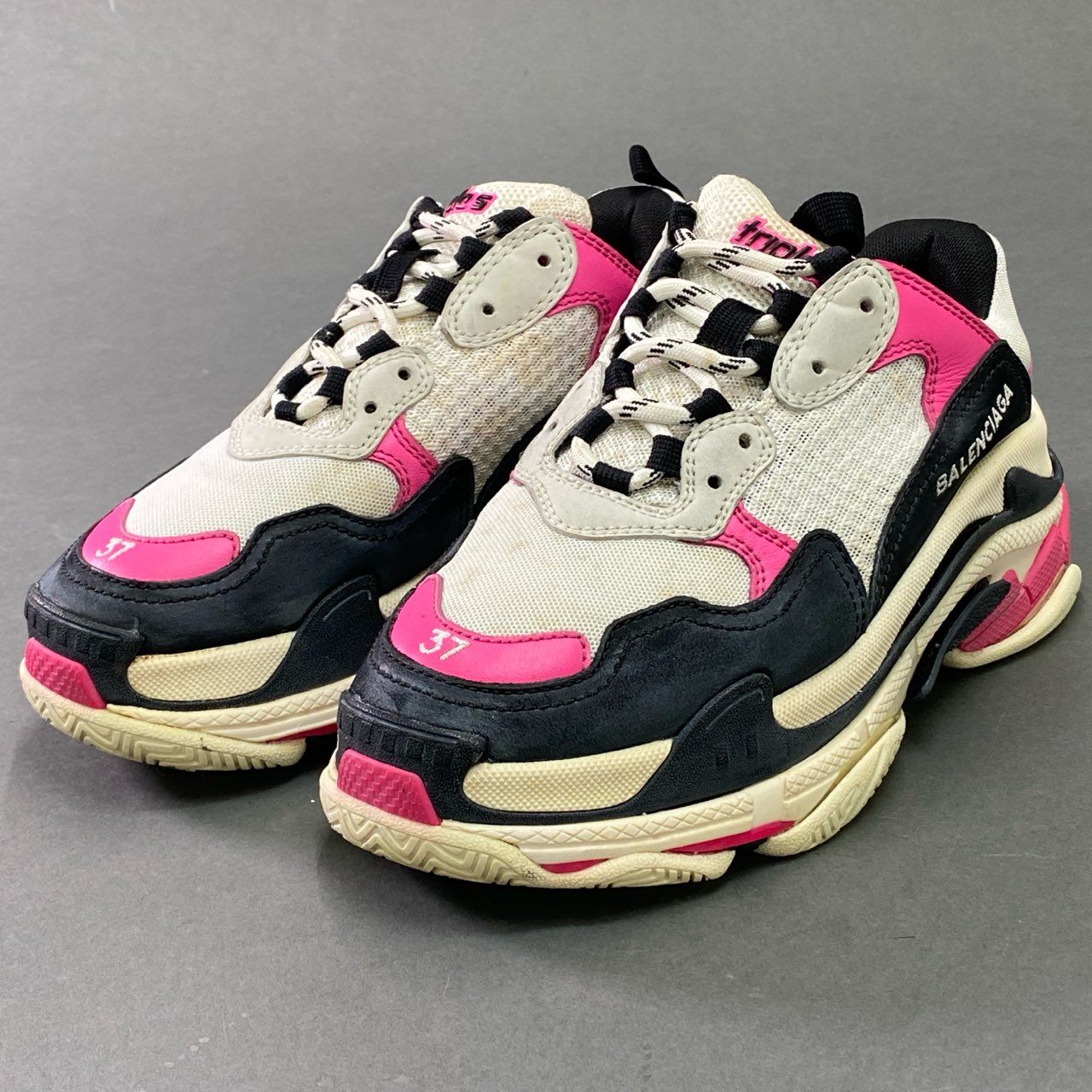 7c10 BALENCIAGA バレンシアガ Triple S トリプルS トレーナー スニーカー 24.5cm ピンク ブラック ホワイト 厚底 シューズ