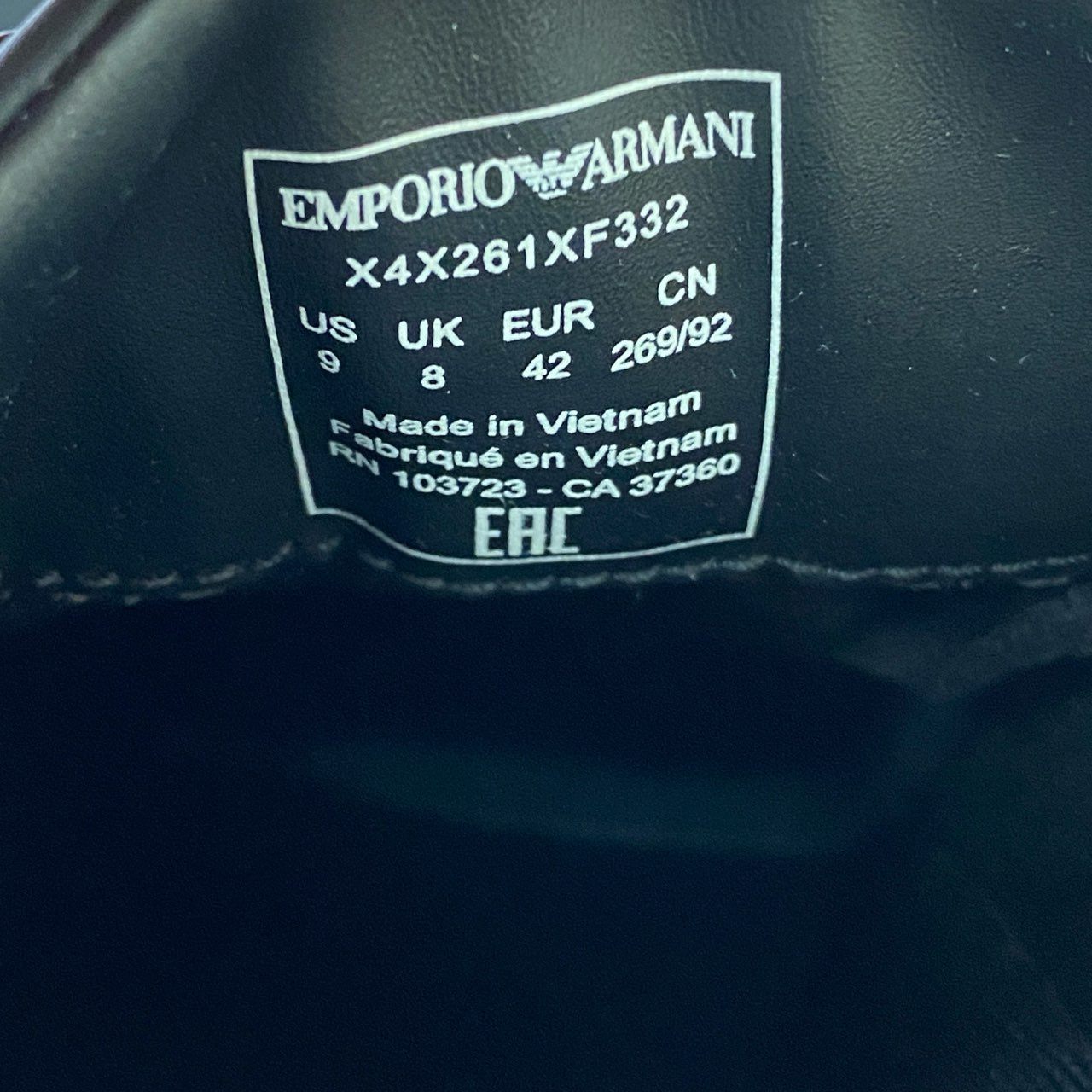 7e26 《未使用品》 EMPORIO ARMANI エンポリオアルマーニ レザースニーカー X4X261 27cm ブラック Leather シューズ 革靴 箱付き