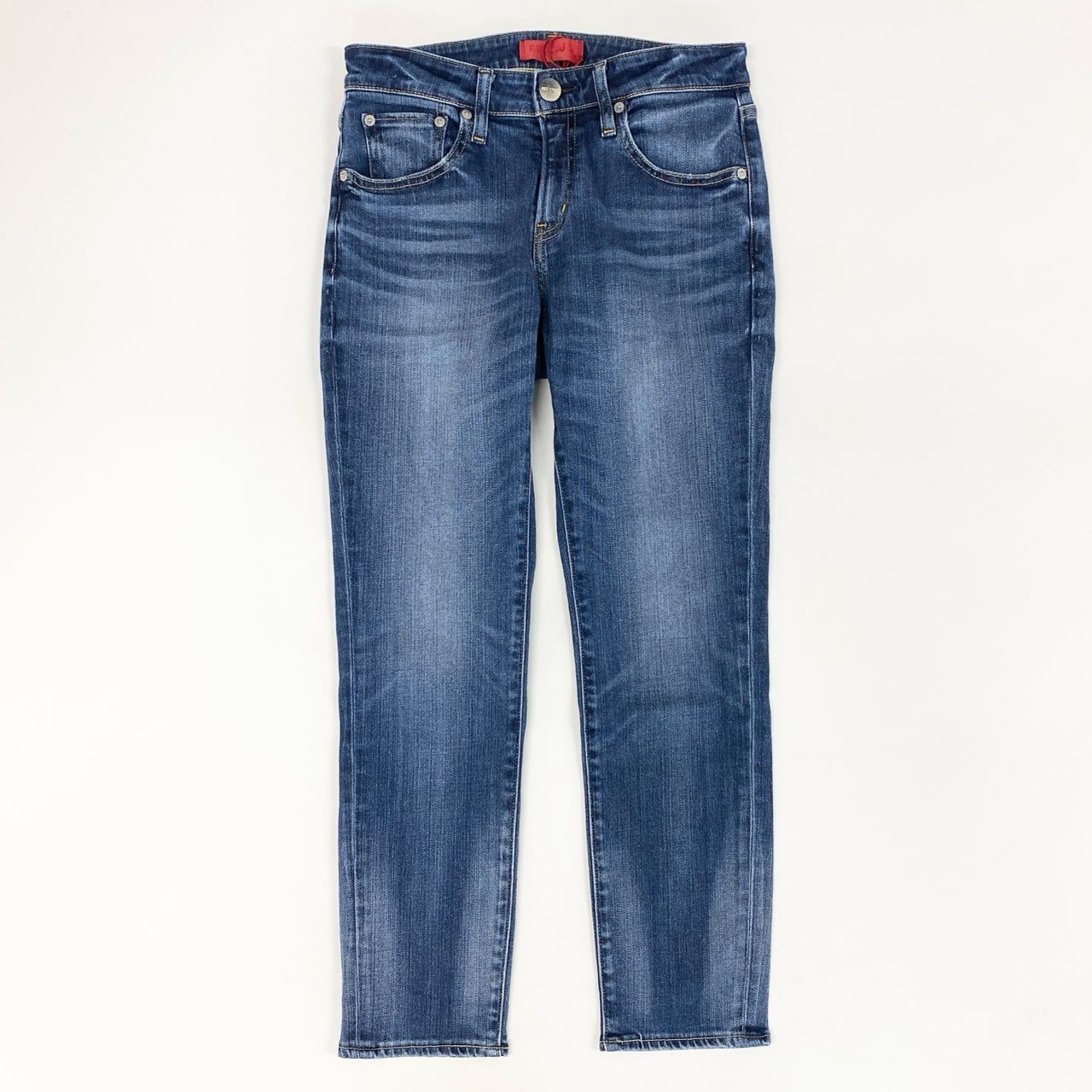 81d4 《美品》 RED CARD レッドカード 30th Anniversary アンクルスリム テーパードデニムパンツ 24 インディゴブルー ストレッチ ジーンズ 伸縮性〇 タグ付き