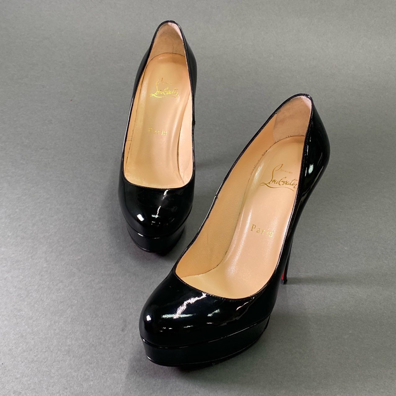 1e16 《美品》 Christian Louboutin クリスチャンルブタン BIANCA 140 ビアンカ エナメルヒールパンプス 38 ブラック パテントレザー シューズ 箱 保存袋付き