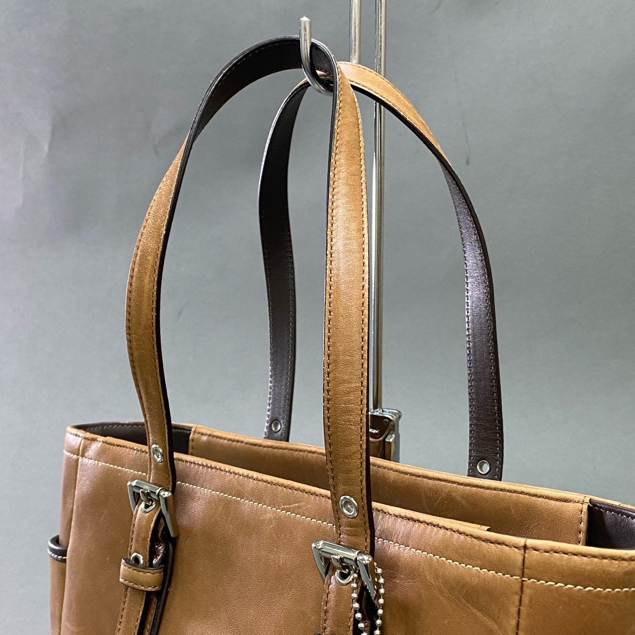 Cc21 COACH コーチ レザートートバッグ 8E92 ブラウン Leather ワンショルダー ターンロック カバン ユニセックス