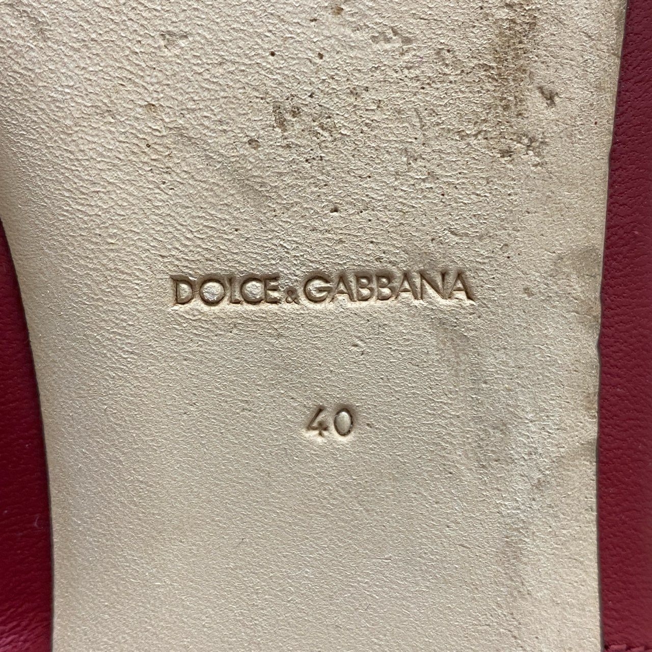 4d16 DOLCE&GABBANA ドルチェアンドガッバーナ ラムスキン バレリーナ シューズ 40 レッド レザー パール付き ゴールドバックル D&G ドルガバ パンプス