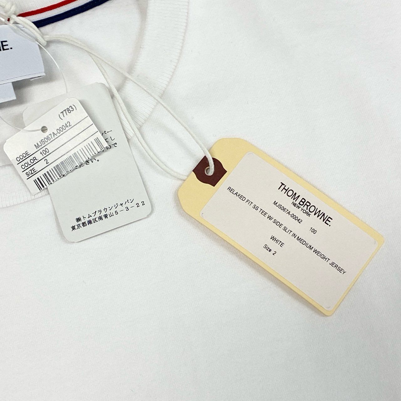 72a15 《未使用》 TOM BROWNE トムブラウン リラックスフィット Tシャツ MJS067A 2 ホワイト ミディアムウェイト ジャージー サイドスリット 日本製