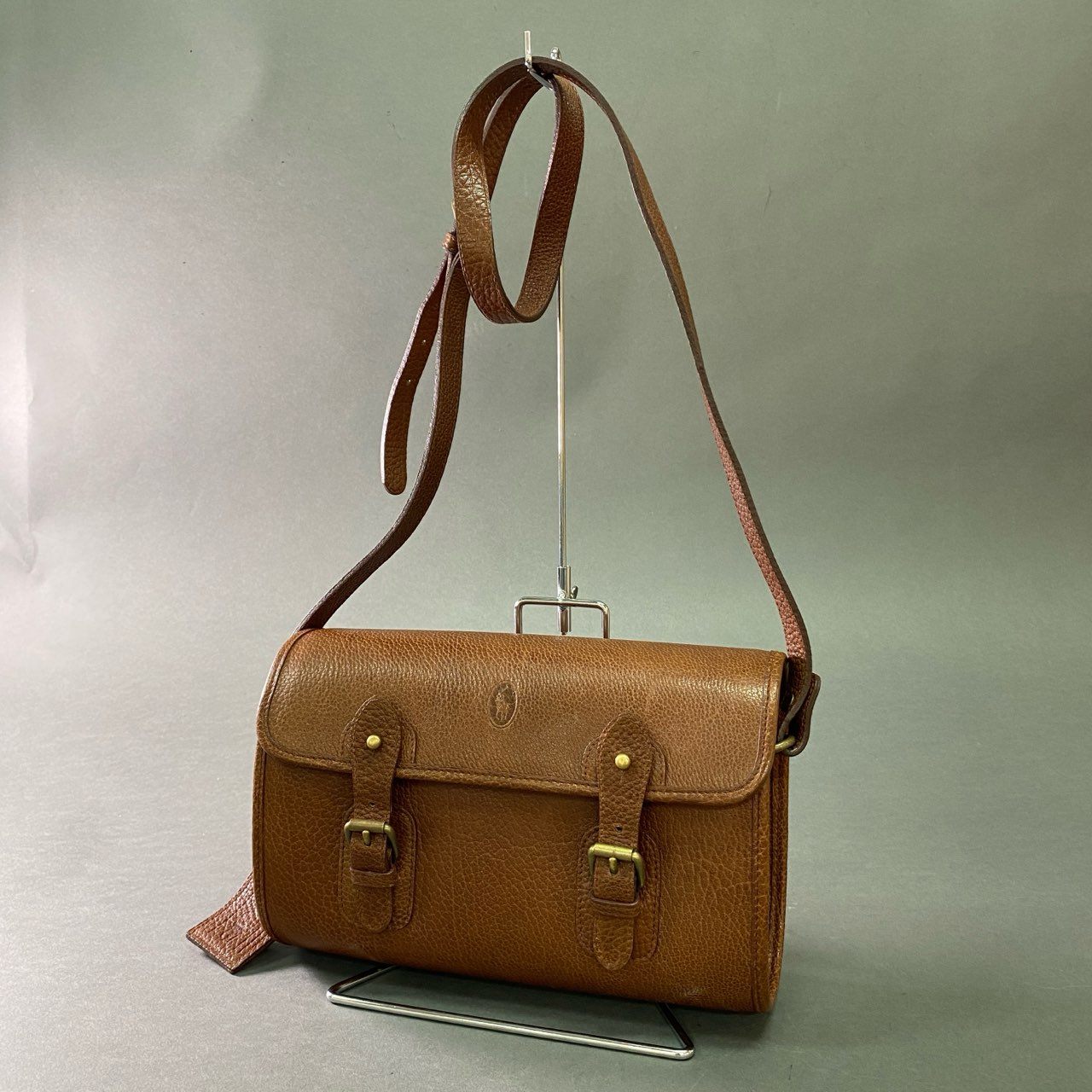 Db28 RALPH LAUREN ラルフローレン ショルダーバッグ レザーバッグ ワンポイント ロゴ型押し オールレザー ブラウン 本革