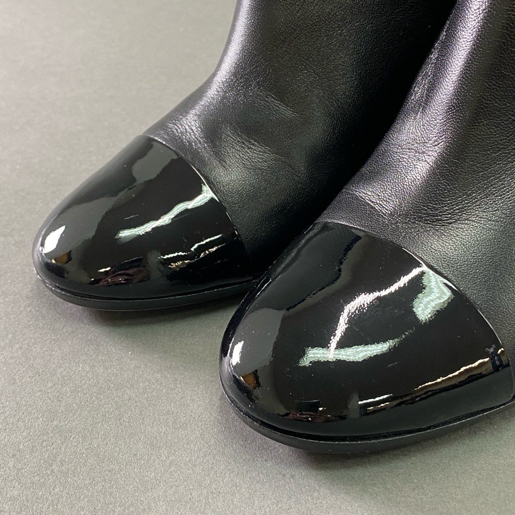 2f7 【イタリア製】 Gianvito Rossi ジャンヴィットロッシ トゥ切替 サイドジップブーツ ブーティ サイズ36 1/2 ブラック レディース 女性用 チャンキーブーツ