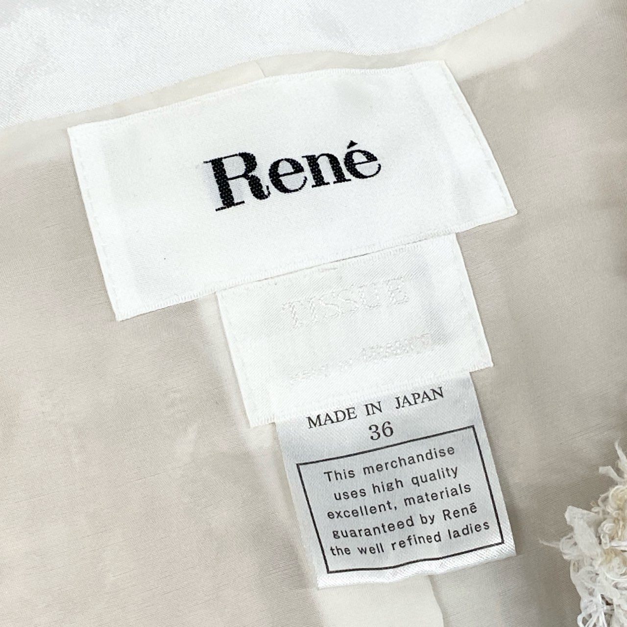 40c29 Rene ルネ ツイードジャケット 6713070 36 ホワイト系 ノーカラー 日本製 セレモニー 結婚式
