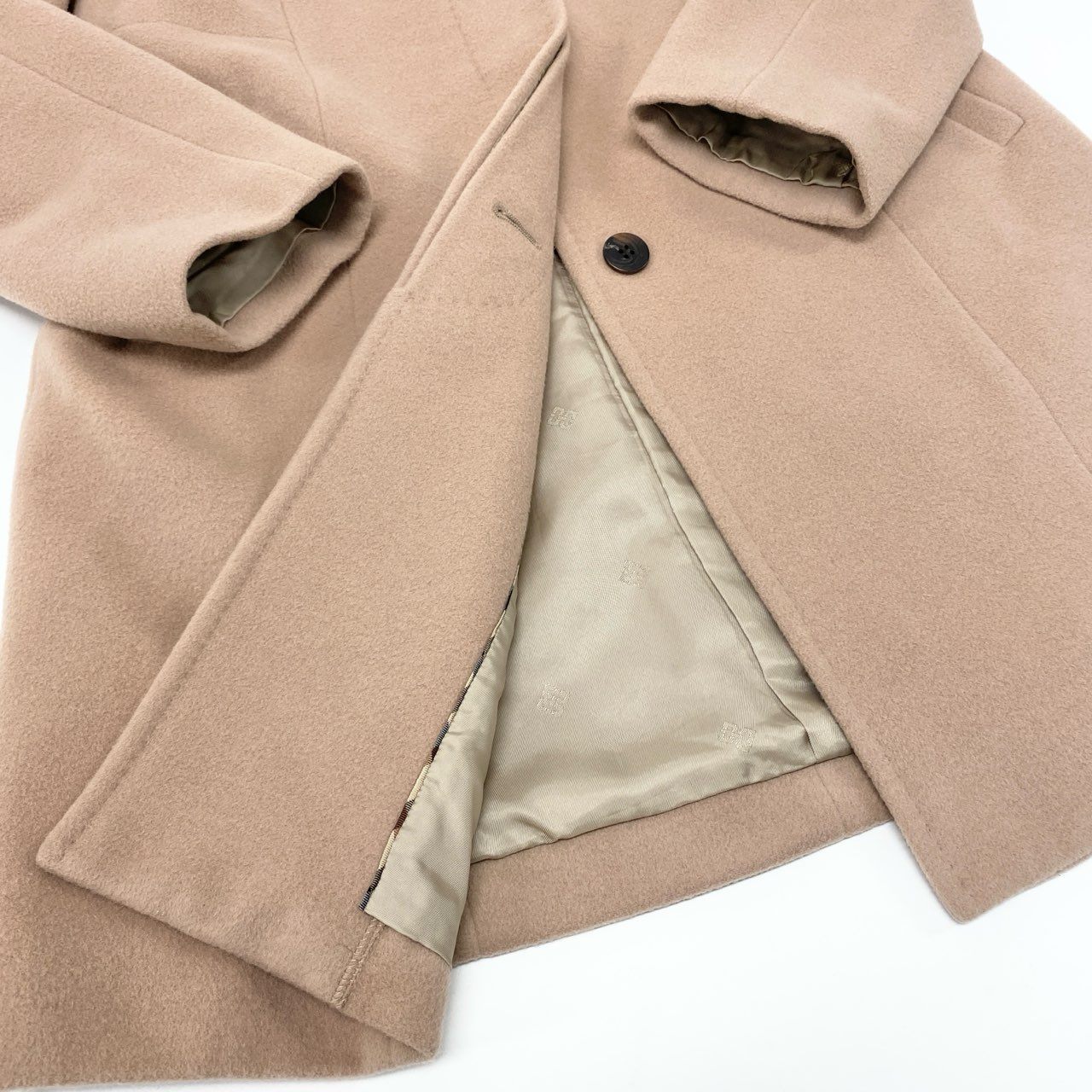 23i17 DAKS LONDON ダックス 日本製 アンゴラ混 ロングコート 大きいサイズ 42 XLサイズ相当 ベージュ ウール レディースk02i