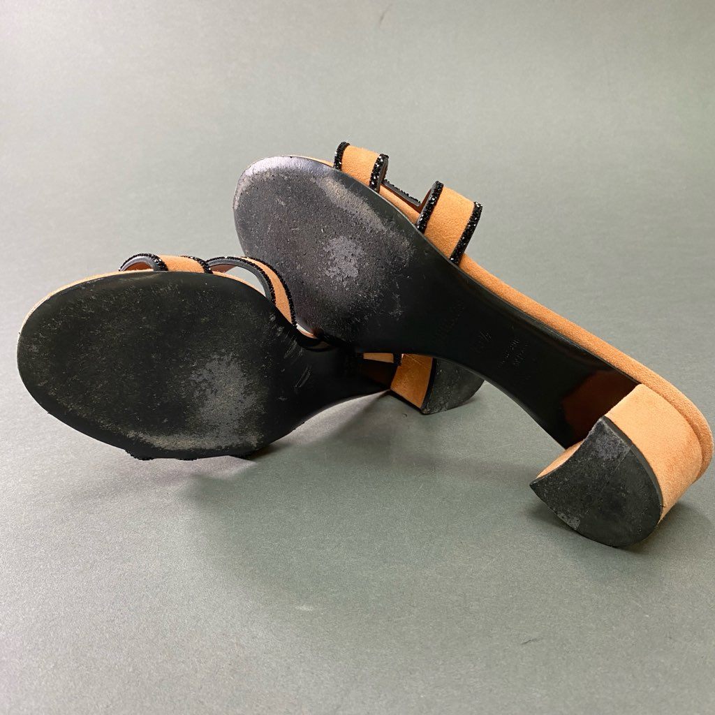 6d5 HERMES エルメス オアジス グリッター スエードサンダル 35 1/2 サーモンピンク レザー ラメ シューズ ミュール オランH