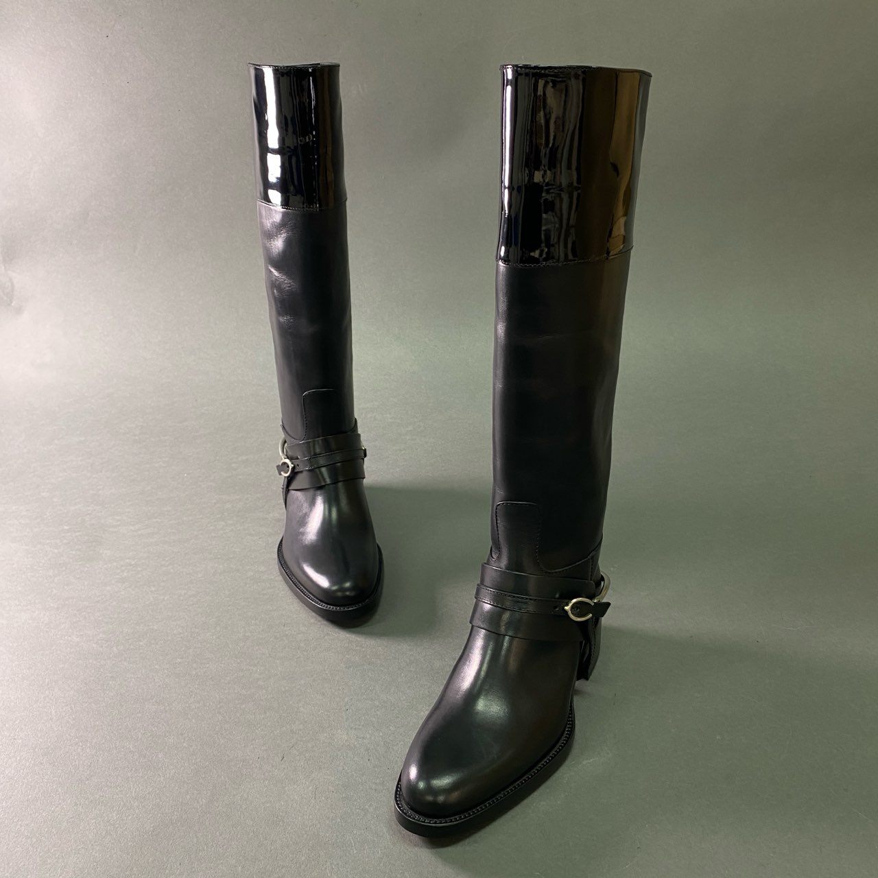 2b28 SARTORE サルトル 定価¥162.800 レザーロングブーツ 切替ブーツ leather レディース イタリア製 35 ブラック レザー エナメル