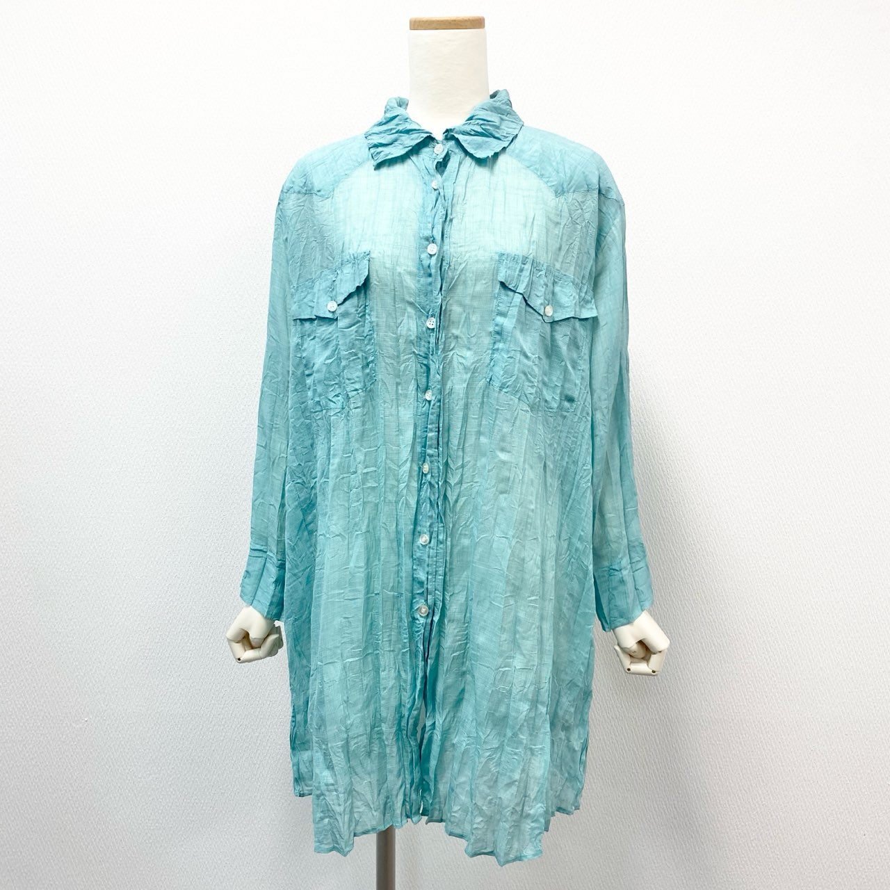 45h26 PLEATS PLEASE ISSEY MIYAKE プリーツプリーズ イッセイミヤケ 日本製 プリーツ加工 長袖シャツ ロングスリーブ 大きいサイズ PP21-PJ472 4 グリーン レディースo07t