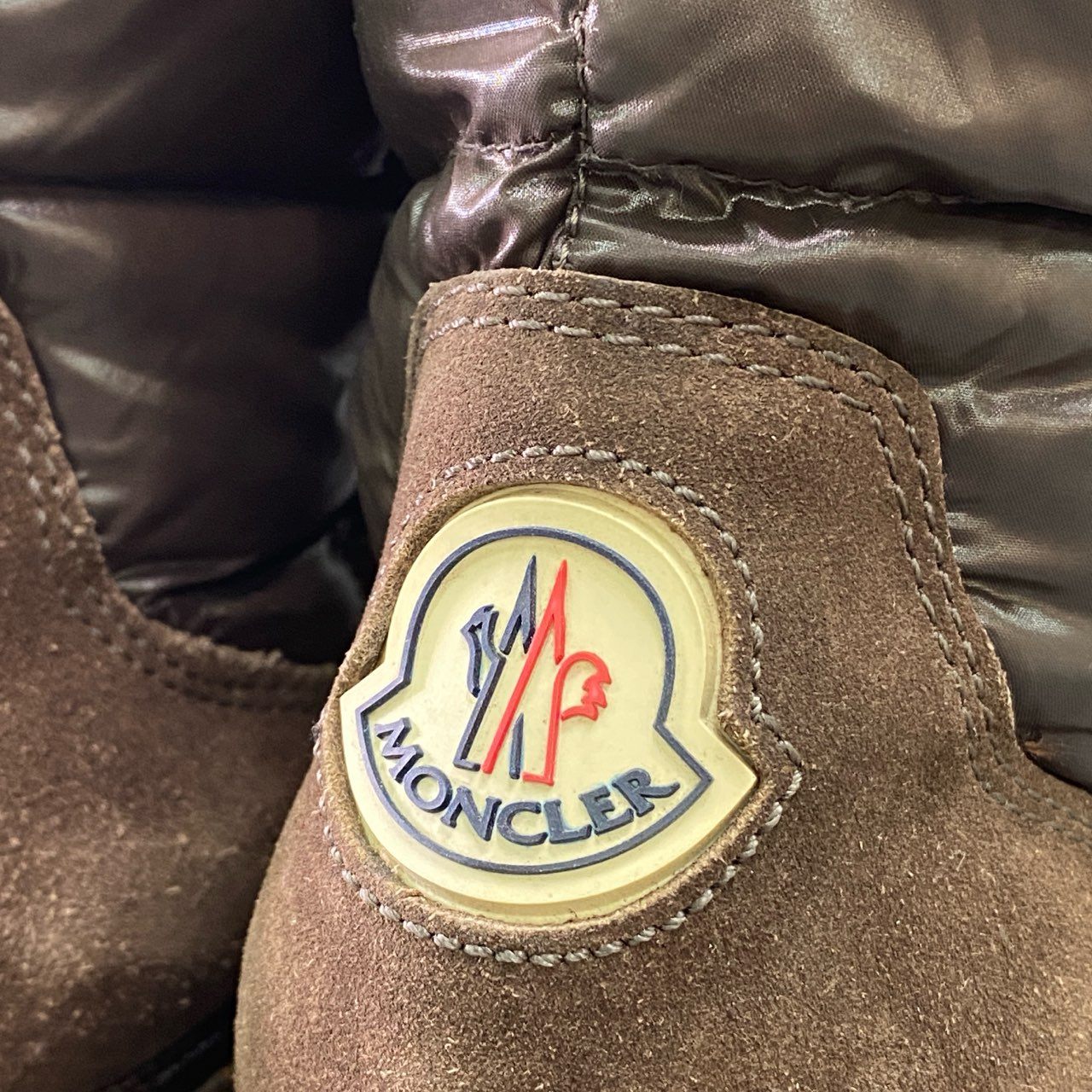 1e16 MONCLER モンクレール フロントジップ ロングダウンブーツ 37 ブラウン スエードレザー ウェッジソール シューズ