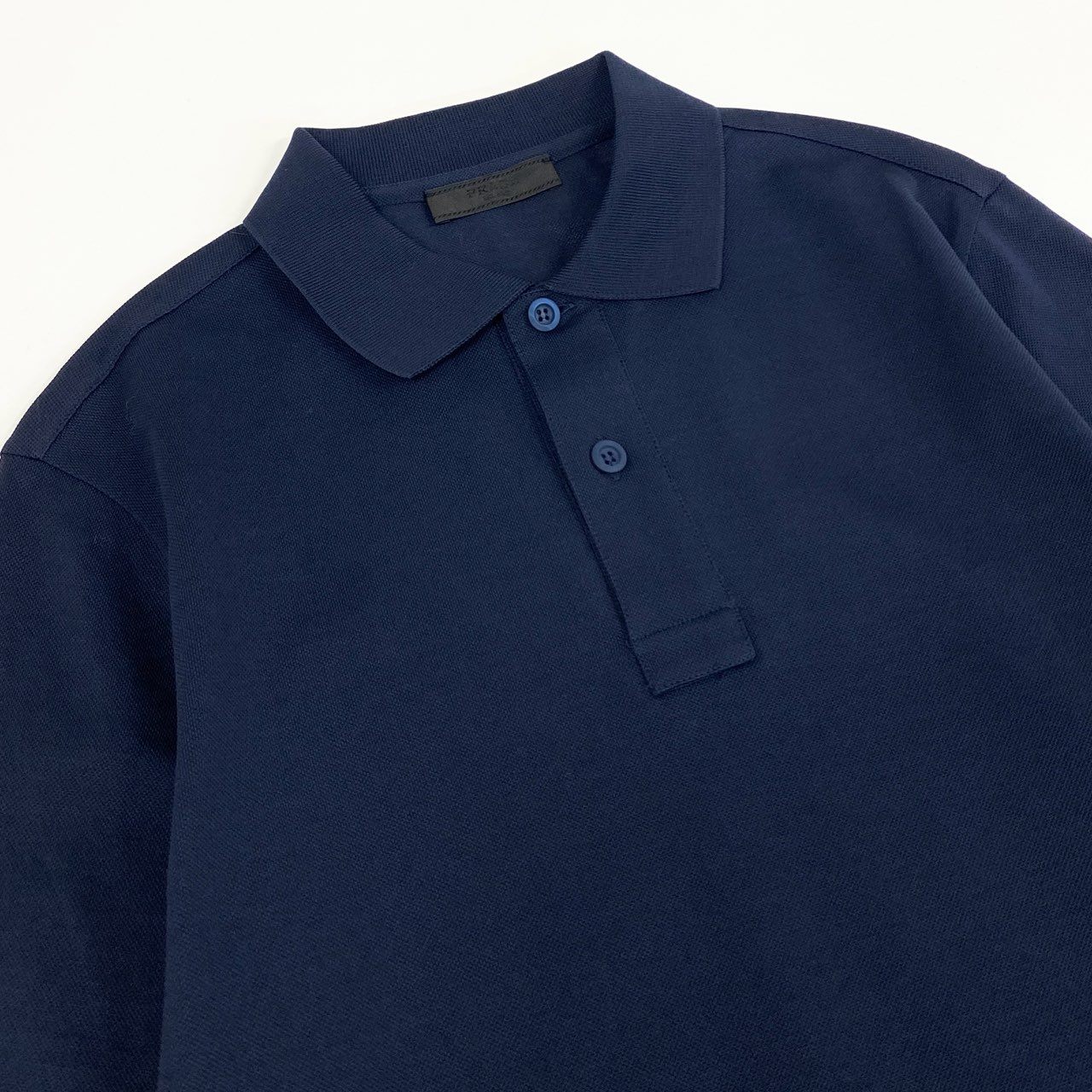 33k29③ 《美品》 PRADA プラダ 長袖ポロシャツ コットンシャツ ロングスリーブ カットソー 鹿の子 薄手 メンズ DNA605 XS ネイビー 綿100