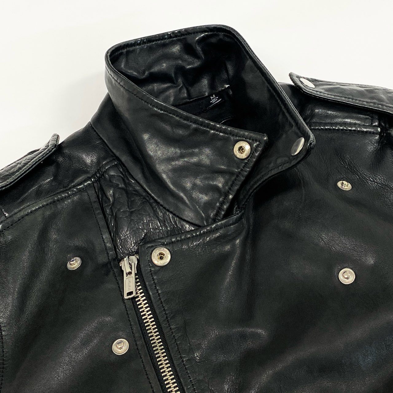 43f25 BLK DNM ブラックデニム ラムレザー ダブルライダースジャケット ブルゾン M ブラック 羊革 メンズ