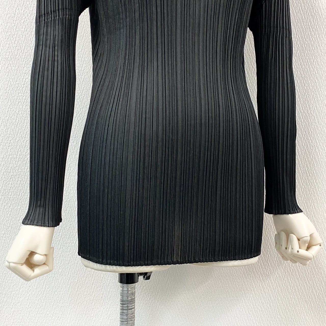 42h22 PLEATS PLEASE プリーツプリーズ イッセイミヤケ 変形カットソー トップス ハイネック PP04-JK604 サイズ3 ブラック ポリエステル レディースu02t